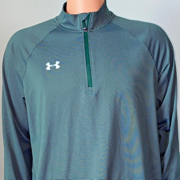 Under Armour Womens Large Green Stripe 1/4 Zip Tech Heatgear Long Sleeve Top - Picture 2 of 4